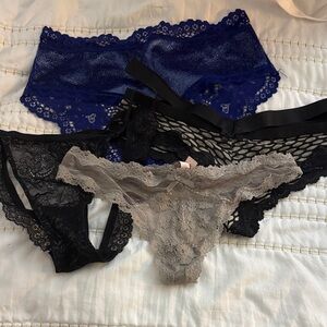 * Victoria’s Secret * Elegant Lace Panty Set - Black, Blue, Gray panties Small